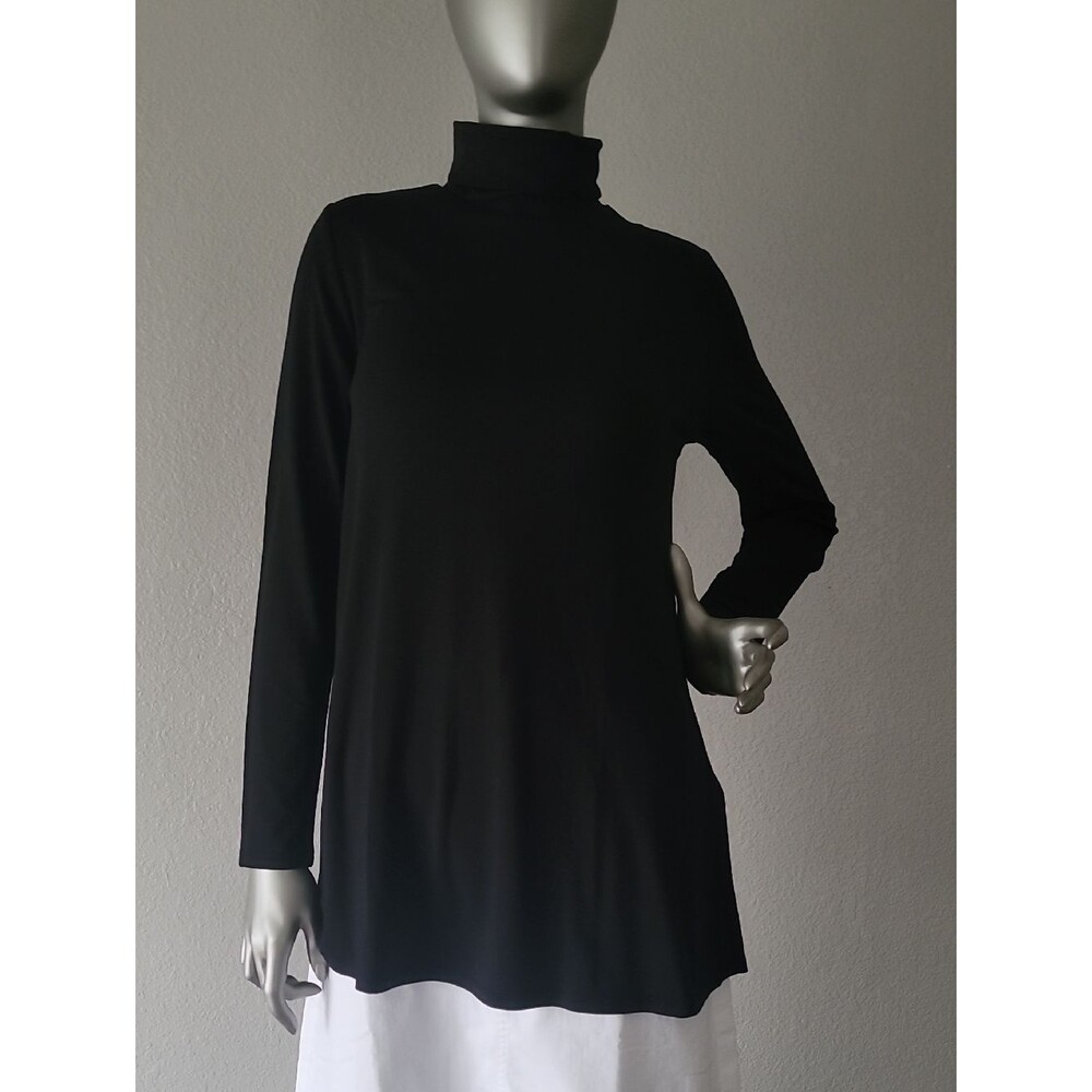 Eileen Fisher Black Scrunch Neck Tunic Top Size XXS